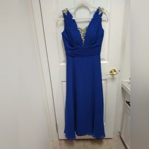 Anny Lee Cobalt Blue Bedazzled Formal Dress